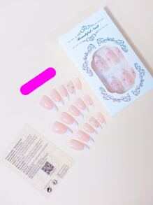 24 chiếc Đầu móng tay giả hình quả hạnh dễ thương có đính đá trang trí, bao gồm 1 dũa móng tay & 1 dụng cụ ép thạch trên móng tay Đồ dùng làm móng - Nhiều màu - Xem 2