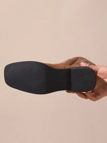 新訂製女式西方牛仔靴,刺繡鞋面,厚跟,寬正方形腳趾,高長筒騎行靴 - 棕色 - 查看 9