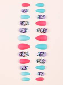 Butterfly Design Colorful Mid-length Almond Shape False Nail Art Stickers With Wearable Style - Multicolor - View 2