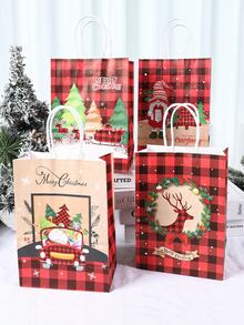 4入組聖誕卡紙包裝袋禮袋,卡通聖誕帽、聖誕樹紋樣,聖誕派對禮品包裝裝飾 - 彩色 - 查看 3
