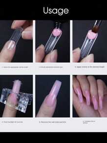 60入組透明凝膠指甲延伸模具套裝，尺寸包含12種帶刻度的全覆蓋凝膠指甲，適用於家庭沙龍貼指甲美甲用品 - 無色 - 查看 6