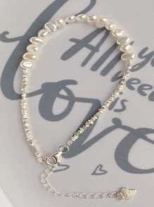 1pc & Elegant Sterling Silver Asymmetrical Baroque 5-6mm Natural Freshwater Pearl Bracelet With Unique Design, Perfect For Birthday Gift To Friends And Daily Wear Wedding Jewelry Bridal Jewelry
