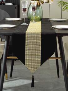 1pc Luxurious Gold Rhinestone Decorative Table Runner - Black - View 5
