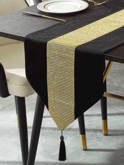 1pc Luxurious Gold Rhinestone Decorative Table Runner