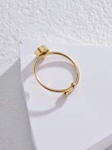 1pc Fashionable Stainless Steel Roman Numerals Ring With Rhinestone, Perfect For Women's Daily Wear - Yellow Gold - View 3