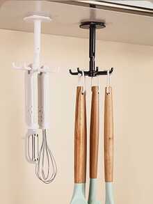 1pc Multifunctional Rotatable 7-claw Hook For Kitchen Storage, 360-degree Adhesive Wall Hook For Home Organization Without Drilling - White - View 3