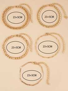 5 件/套時尚沙灘風格女士金色腳鍊