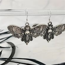 1 par de pendientes con colgante de calavera y polilla, estilo bohemio, joyería de moda punk, regalo para mujeres