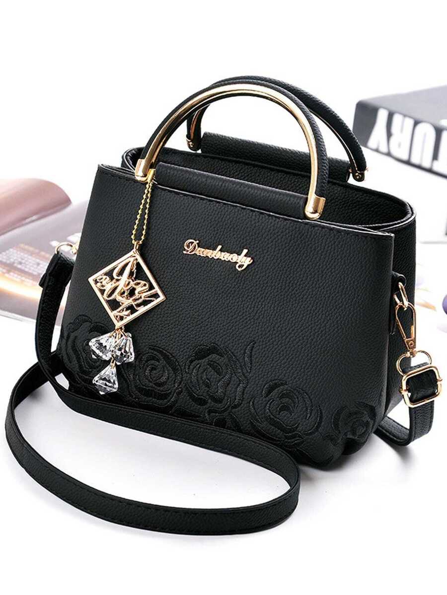 Minimalist Women Fashion Embroidered Handbag With Random Accessory Charm, Best Mother's Day Gifts Ever