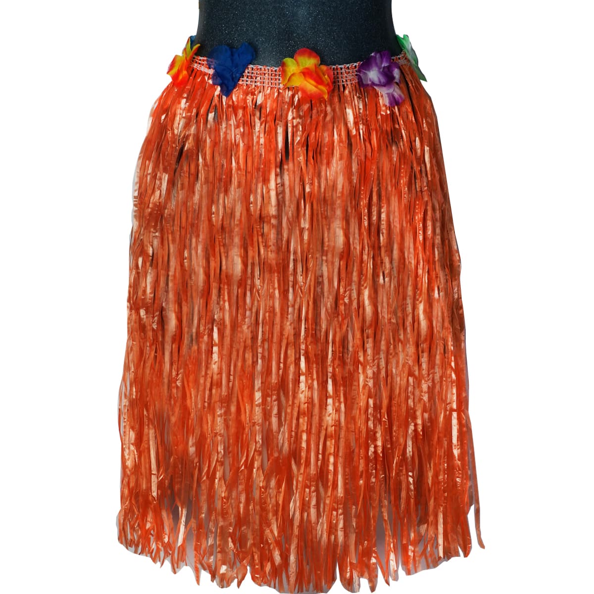 Falda de Rafia hawaiana larga con flores - Naranja - Ver 1