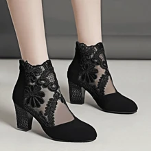 Ren Thêu Giày cao gót Mát mẻ Giày ống Với Rỗng Lưới Và Dày Gót chân Giày ống Ankle Đối với phụ nữ - màu đen - Xem 5