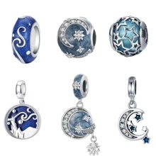 WOSTU 1個925銀星空夜系列藍色琺瑯吊墜串珠飾物,適用於女性原創手鍊和項鍊珠寶diy