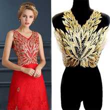 1pc Mesh & Glitter & Golden Thread Phoenix Feather & Flower Embroidery Patch, Can Be Used For Cheongsam/mandarin Gown, Evening Dress, Stage Decoration - Black - View 3