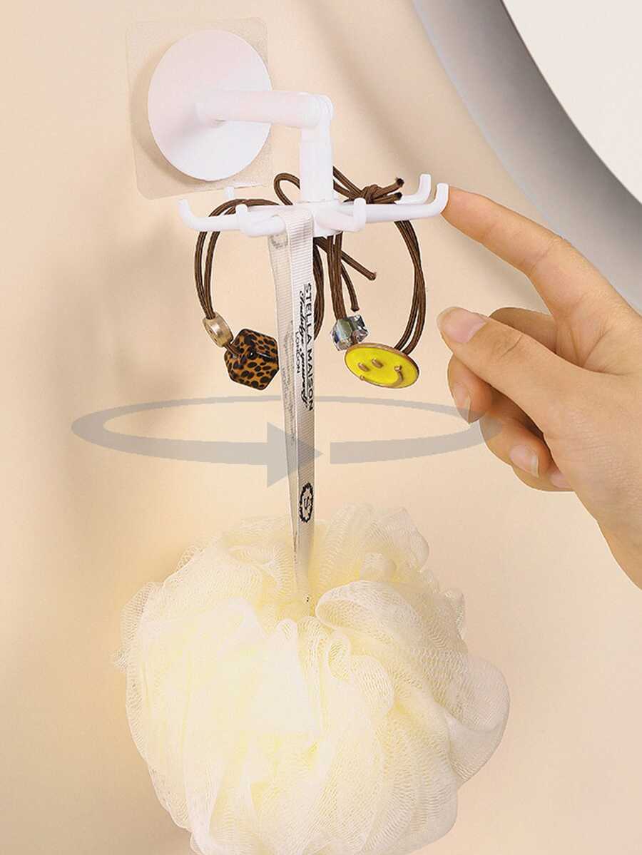 1pc Multifunctional Rotatable 7-claw Hook For Kitchen Storage, 360-degree Adhesive Wall Hook For Home Organization Without Drilling - White - View 1