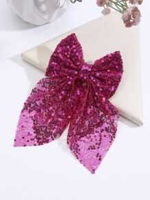 1pc Sequin Mesh Hair Bows For Girls Bow Hair Clip, Sparkling Two Loop Trailing Duckbill Clip, Fashionable Hair Barrette Suitable For Parties And Daily Occasions, Hairpins Teens Hair Accessories - Hot Pink - View 4
