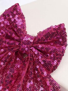 1pc Sequin Mesh Hair Bows For Girls Bow Hair Clip, Sparkling Two Loop Trailing Duckbill Clip, Fashionable Hair Barrette Suitable For Parties And Daily Occasions, Hairpins Teens Hair Accessories - Hot Pink - View 2