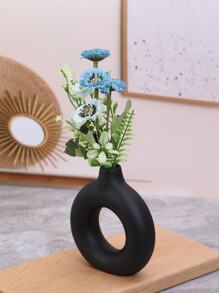 1pc Circle Shaped Abstract Design Flower Pot Home Decoration Ornament - Black - View 4