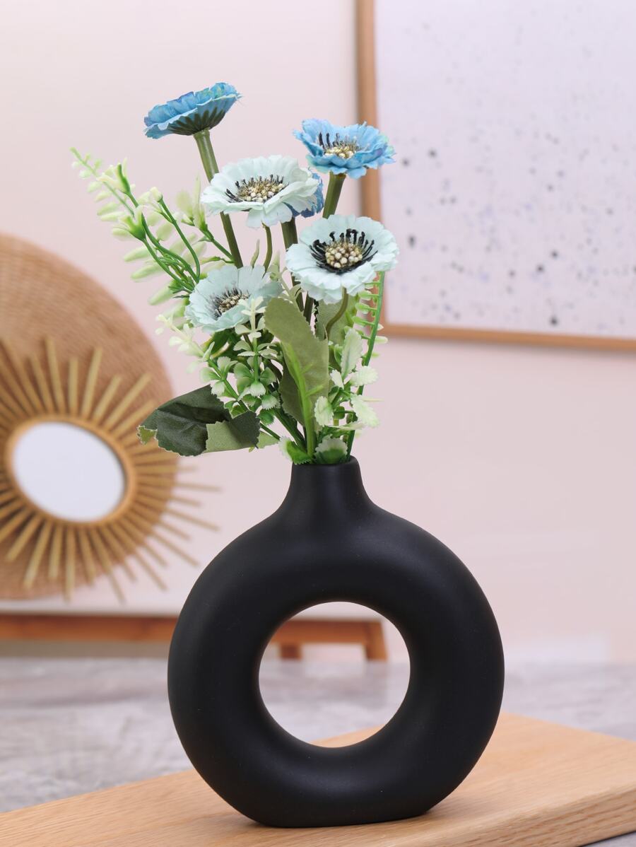 1pc Circle Shaped Abstract Design Flower Pot Home Decoration Ornament - Black - View 1