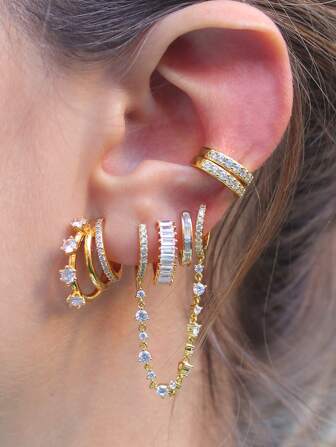 奢华锆石环形耳环，适合女士时尚派对珠宝