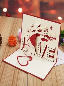 1入組/張愛情結婚賀卡配信封,創意3d紙雕福音卡,適用於情人節浪漫禮物 - 酒紅色 - 查看 4