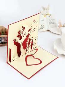 1入組/張愛情結婚賀卡配信封,創意3d紙雕福音卡,適用於情人節浪漫禮物 - 酒紅色 - 查看 3