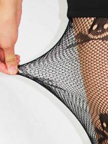 1 chiếc tất lưới đen họa tiết đầu lâu khoét rỗng, phong cách Gothic dùng cho đồng phục học sinh, dùng trong lễ Halloween - màu đen - Xem 5