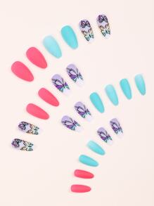 Butterfly Design Colorful Mid-length Almond Shape False Nail Art Stickers With Wearable Style - Multicolor - View 3