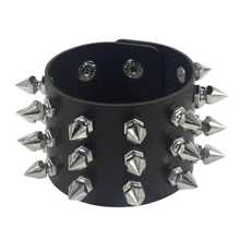 2Pcs/Set Punk Three Row Cuspidal Spikes Rivet Stud Bracelets Wide Cuff PU Leather Punk Gothic Rock Unisex Bracelet Men Jewelry Leather Bracelet Bangle