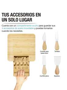 CASA LITUS Tabla para Quesos de Madera de Bambú, con Compartimento para Cuchillos, Tenedores y Espátulas (Incluidos), Tabla para Servir Botanas y Carnes Frías, Resistente al Agua, Fácil de Limpiar