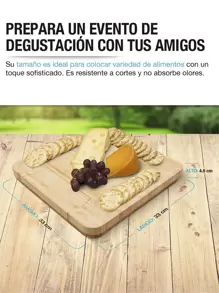 CASA LITUS Tabla para Quesos de Madera de Bambú, con Compartimento para Cuchillos, Tenedores y Espátulas (Incluidos), Tabla para Servir Botanas y Carnes Frías, Resistente al Agua, Fácil de Limpiar