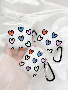 1 个白色硅胶保护壳，带彩色心形印花，兼容 Airpods 1/2、Airpods 3、Airpods Pro、Airpods Pro 2（含表带），带完整边缘保护 - 白色 - 查看 2