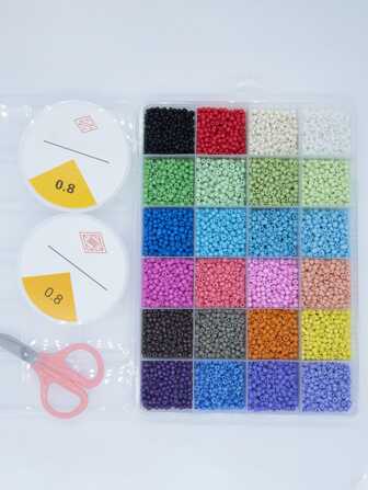 1盒DIY珠子套裝,合適的適用於手工製作手鍊製作,26格收納盒包括