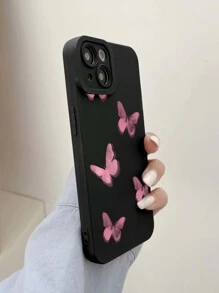Black And Pink Butterfly Phone Case Compatible With Apple Device With Eye Catching Design - Multicolor - View 2