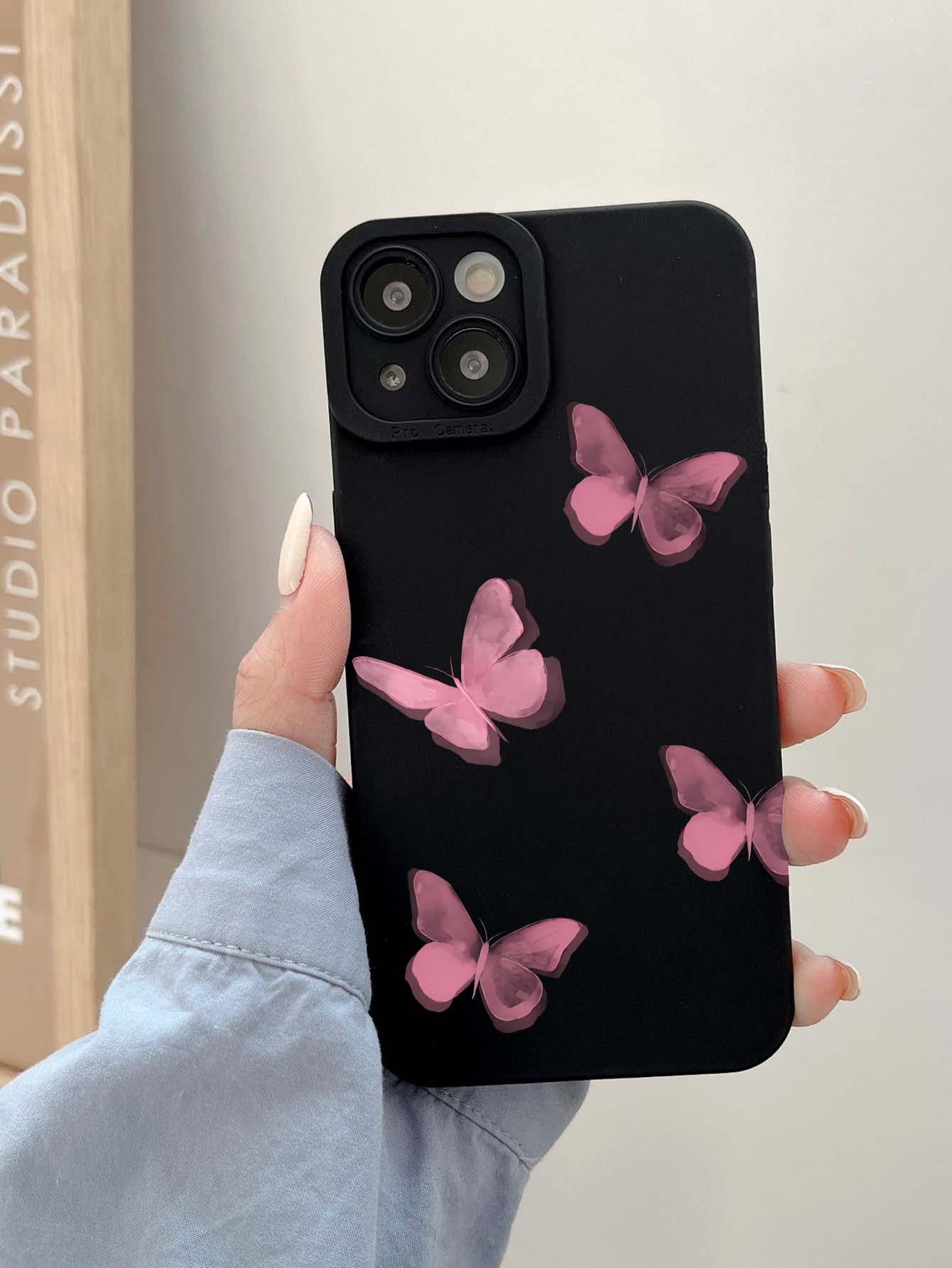 Black And Pink Butterfly Phone Case Compatible With Apple Device With Eye Catching Design - Multicolor - View 1