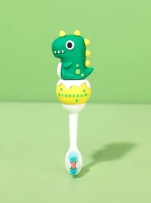 1pc Baby Teeth Cleaning Dinosaur Cartoon Design Toothbrush, Suitable For Daily Use And Portable For Travel - Green - View 3