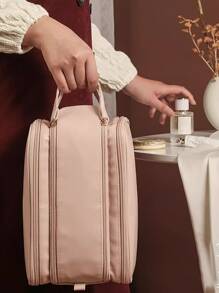 Women's Cosmetic Bag With Large Capacity Portable Handheld Travel Toiletry Organizer Makeup Brushes Storage Makeup Bag Makeup Bags Makeup Organizer Make Up Organizer Makeup Storage Make Up Bag - Pink - View 4