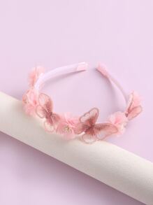1pc Pink Floral Headband With Butterfly Decoration - Multicolor - View 4