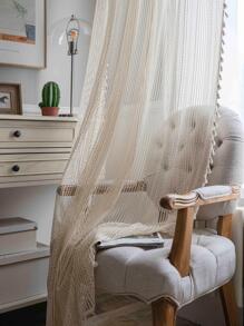 2入組波西米亞鄉村復古風格透明鉤編蕾絲窗簾/帘子,帶流蘇,適用於穀倉門、客廳、臥室、廚房、咖啡廳和健身房 - 米色 - 查看 10