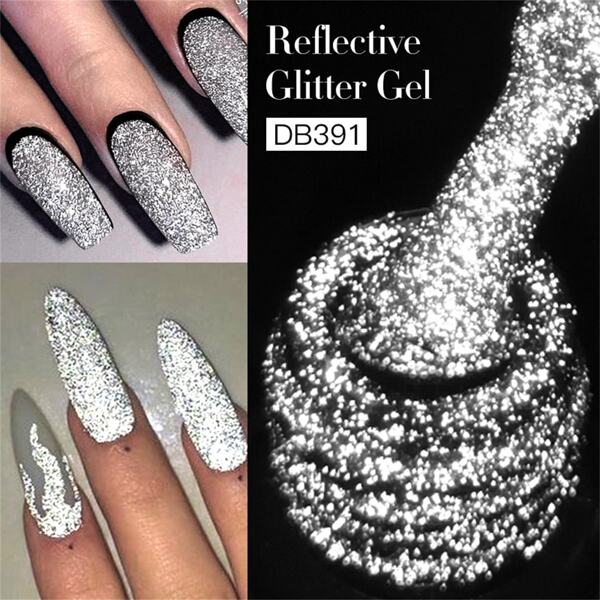 6ml Reflective Glitter Gel Nail Polish Silver Sparkling Sequins Semi Permanent Varnishes Soak Off UV LED Nail Art Decoration Manicure DIY Salon At Home Gifts For Women