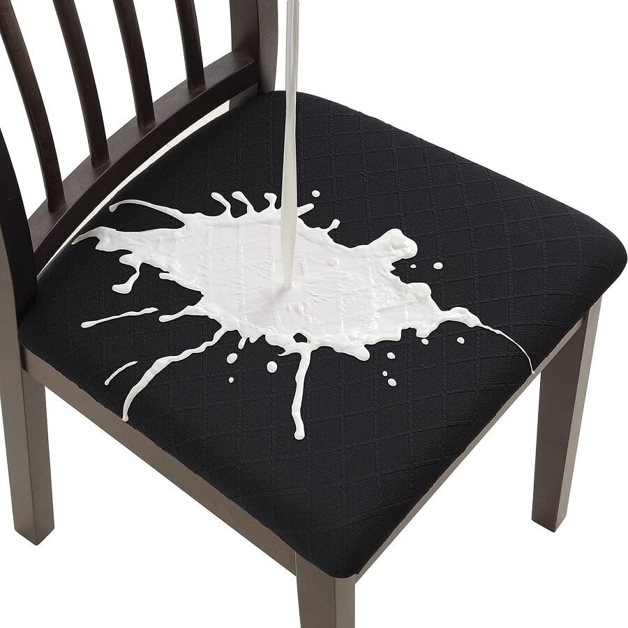 Fuloon Waterproof Dining Chair Covers Set of 4, Stretch Jacquard Chair Seat Covers Washable Dining Room Chair Cover Seat Slipcover Removable Kitchen Chair Covers Protector Waterproof - màu đen - Xem 1