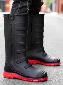 Botas De Lluvia De Altura Media-alta, Calzado De Trabajo De Goma Impermeable Antideslizante Y De Moda Para Exteriores - Negro - Ver 3