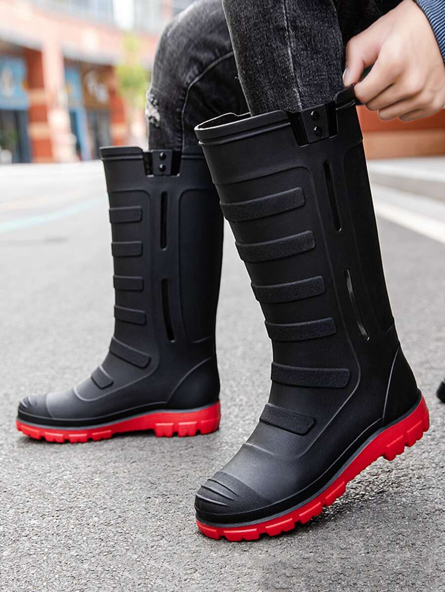 Botas De Lluvia De Altura Media-alta, Calzado De Trabajo De Goma Impermeable Antideslizante Y De Moda Para Exteriores - Negro - Ver 1