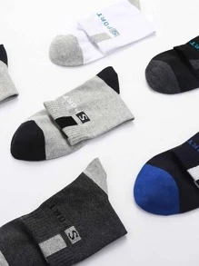 5 pares de calcetines de media caña con estampado de letras de estilo atlético para hombres, talla única para calzado de hombre estadounidense del 6 al 9, otoño - Multicolor - Ver 2