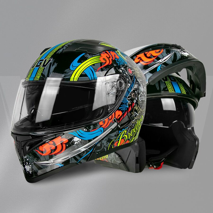 1pc Black Abs Material Motorcycle Helmet With Removable Face Mask - Multicolor - View 1