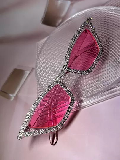 015068863-0007-17077 1 Pair Women's Rhinestone & Crystal Decor Pink Frame Y2K Luxury Party Fashion Glasses, Cute Cat Eye Style Suitable For Beach, Theme Party, Wedding (Comes With Cleaning Cloth) Y2KFest MusicFest For Summer Beach Vacation,Outdoor,Travel Shades Rhinestone Decor Party Style Cat Eye Frame For Music Festival Preppy Style For Back To School