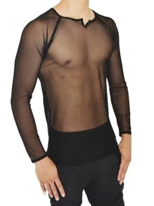 Transparent Long Sleeve T-Shirt For Men, Sexy, Max - 黑色 - 查看 3