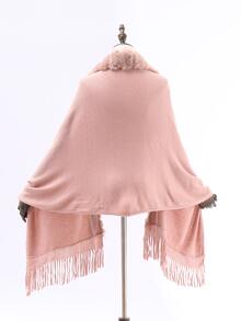 1 件女式立领长斗篷披肩带流苏保暖，适合派对、旅行、户外活动等。 - 淺粉色 - 查看 2