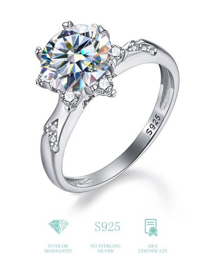 Esberry 1Pc 2ct Moissanite Strass Anel de Noivado Aliança de Casamento para Mulheres S925 Prata Esterlina Brilho Flor Promessa Anel Eternidade Anel de Aniversário Dia dos Namorados Luxo Senhoras Jóias Presentes Jóias de Noiva Dia dos Namorados