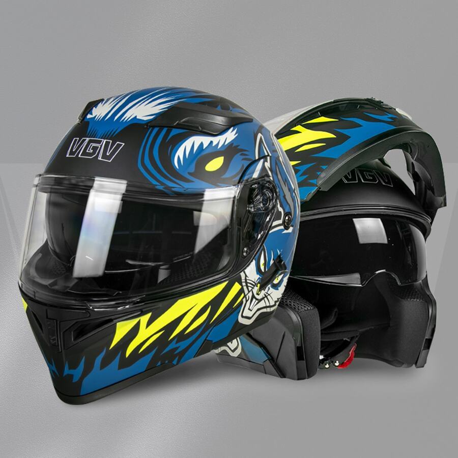 1個藍色兔子abs材質摩托車頭盔,帶翻轉式面罩,安全頭盔 - 寶藍色 - 查看 1