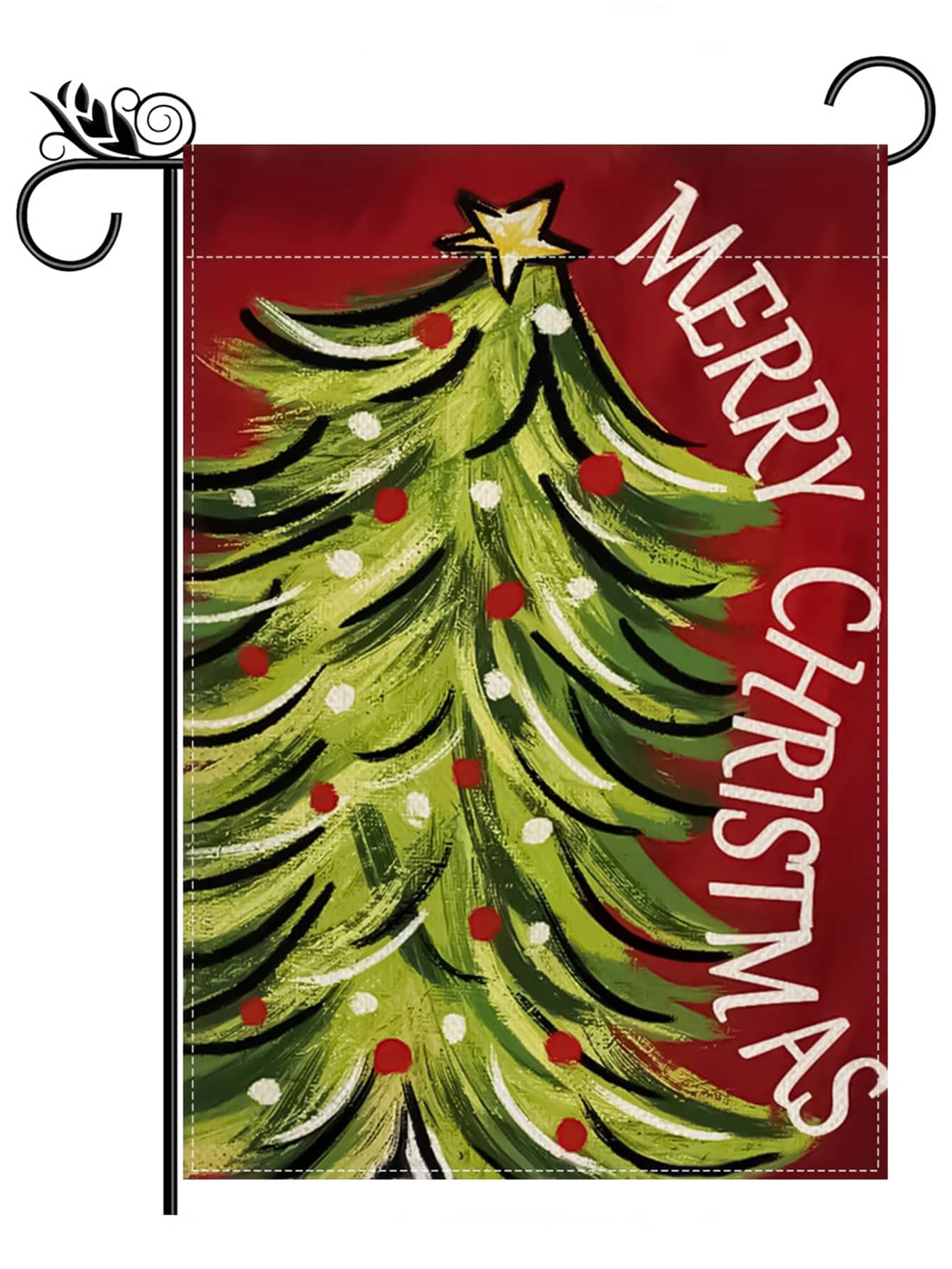 1pc Watercolor Christmas Tree Pattern Flag, Double-sided Printed Polyester Decoration For Garden, Farm, Courtyard (flagpole Not Included) - Army Green - View 1